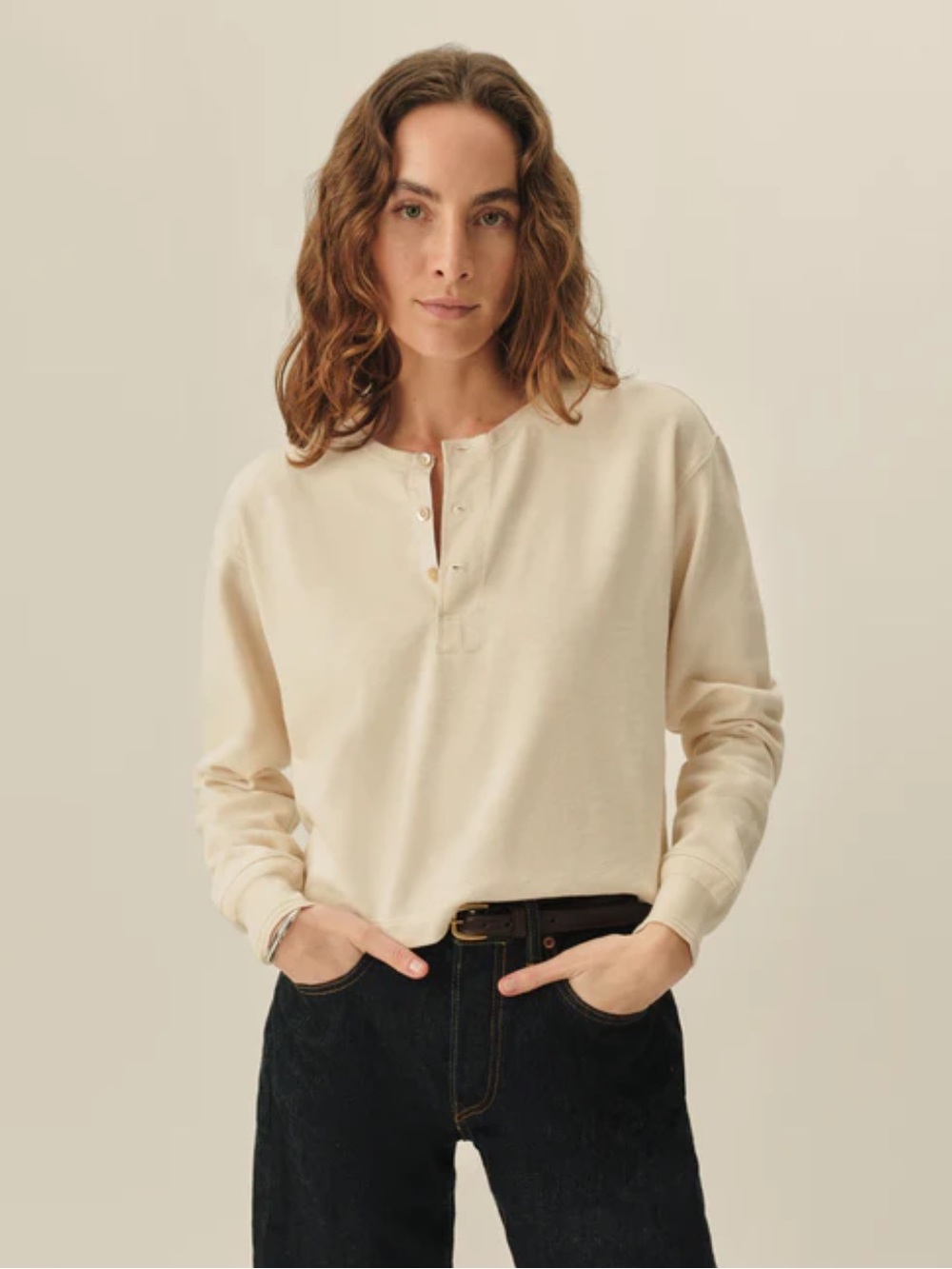 Buck Mason Field-Spec Boyfriend Crop Henley Size Small